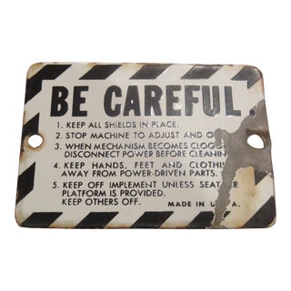 Vintage Small Porcelain Farm Tractor Warning Sign For Sale