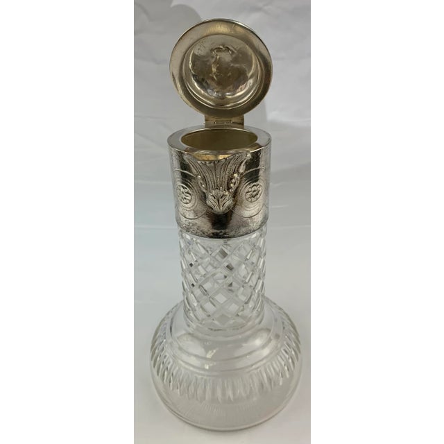 Metal 1950s Silverplate Etched Crystal Water Pitcher For Sale - Image 7 of 10