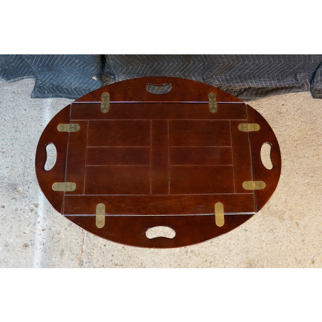 1991 Vintage Bombay Co Campaign Style Cherry Finished Butler's Coffee Tray Table For Sale - Image 6 of 16