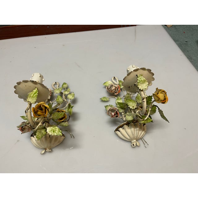 Tole Flower Sconces, 1960s, Set of 2 For Sale - Image 15 of 16