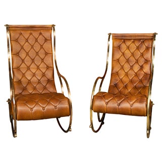 Set of 20th Century British Leather Rocking Chairs, 1950s For Sale