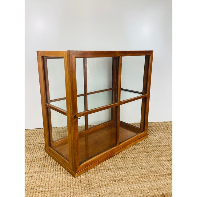 1940s Vintage 1940s Wood & Glass Table Top Display Case Cabinet / Shelf For Sale - Image 5 of 14