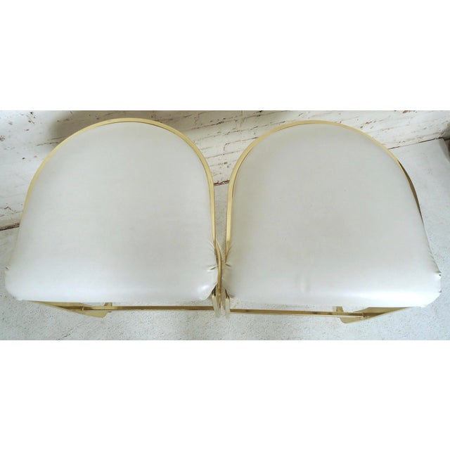 Pair of Mid 20th Century Brass Frame Stools For Sale - Image 4 of 5
