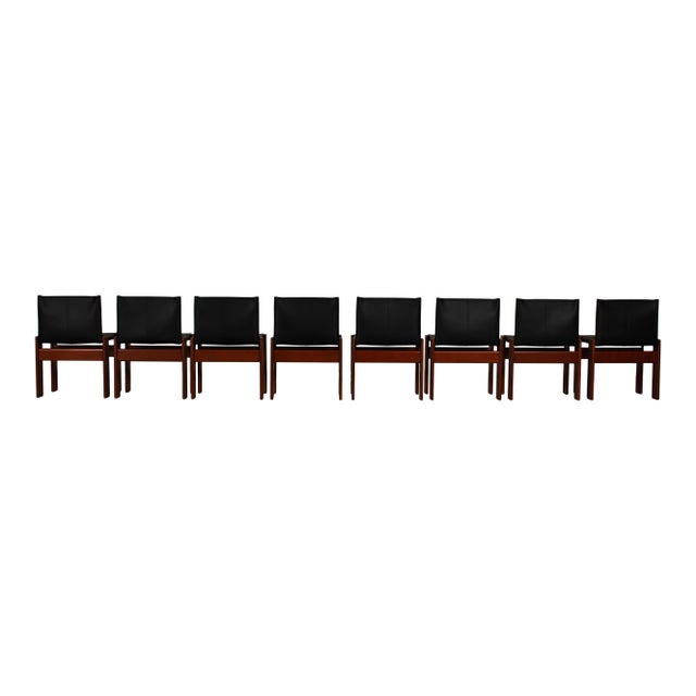 Vintage Monk Chairs in Black Leather and Mahogany by Afra & Tobia Scarpa for Molteni, 1973, Set of 8 For Sale - Image 15 of 18
