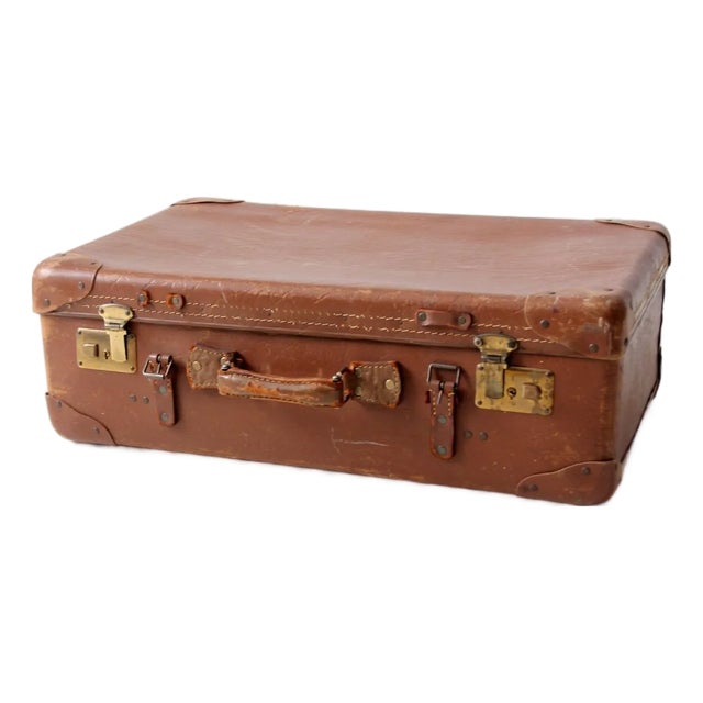 Vintage Brown Leather Suitcase For Sale