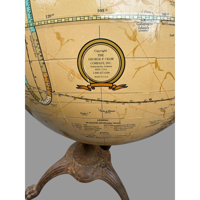 Mid 20th Century Cram's Imperial World Globe With Textured Mountain Ranges & Paw Footed Iron Base For Sale - Image 5 of 12