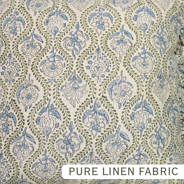 Not Yet Made - Made To Order Handmade Frill Pillow Cover Elegant Ruffled Pure Linen Decorative Cushion for Sofa & Bed- 14x14 Inch For Sale - Image 5 of 6