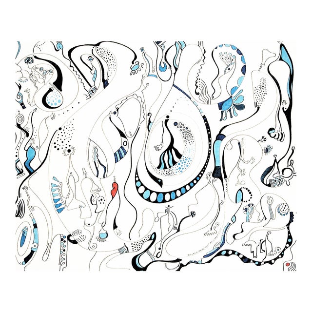 Anatomies – Abstract Line Composition – Oil Markers on Canvas- Framed – 38 X 44 In For Sale