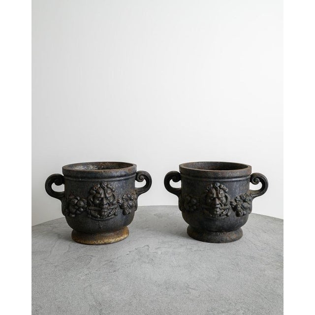 Metal Early Swedish Modern Cast Iron Bacchus Urn Planters by Folke Bensow for Näfveqvarns Bruk, 1930s, Set of 2 For Sale - Image 7 of 7
