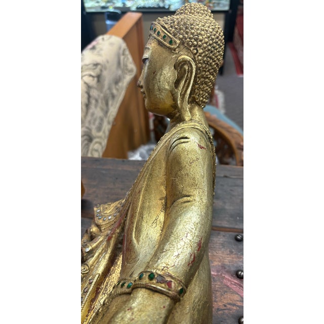 Wood Hand Carved Reclining Buddha Giltwood For Sale - Image 7 of 9