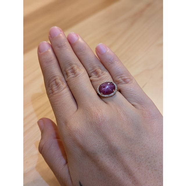 5ct Star Ruby Ring With Natural Diamond Halo in Solid 14k Yellow Gold For Sale - Image 9 of 9