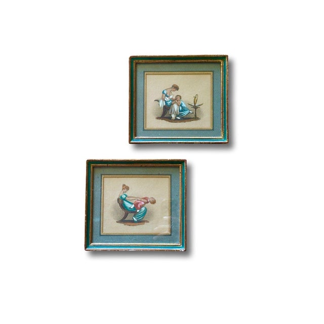 Antique French Mother & Child Print Pair | Provence Find | Empire Style Figures in Turquoise Gilt Frames | Romantic Nursery & Wall Decor For Sale In Philadelphia - Image 6 of 7