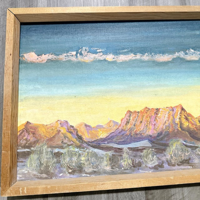 Vintage Original Oil Painting by Charles P. Finance, Mountain Landscape, Framed Mid Century Art, 25” X 13”, Signed, Southwestern Decor For Sale In Los Angeles - Image 6 of 9