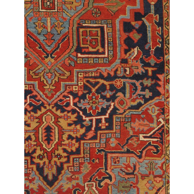 Antique Persian Heriz Carpet Handmade Wool Oriental Rug, Navy, Light Blue, Gold For Sale - Image 9 of 12