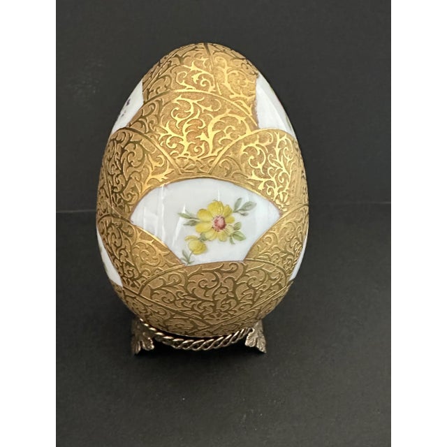 Vintage Limoges Gold & Porcelain Egg With Stand For Sale - Image 9 of 10