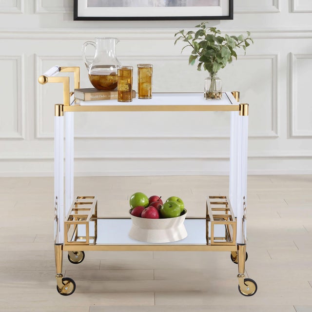 Metal Pasargad Home Glacia Modern 2-Tier Lucite and Metal Bar Cart For Sale - Image 7 of 8