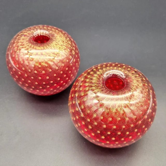 Oral Glass Vases with Gold Shade by Barovier & Toso for Murano, 1950s, Set of 2 For Sale - Image 9 of 9