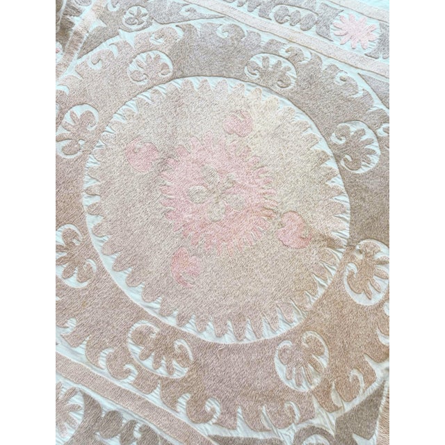 Suzani Wall Hanging Decor - Neutral Tan Uzbek Tablecloth, 4' X 4'4'' For Sale - Image 9 of 9