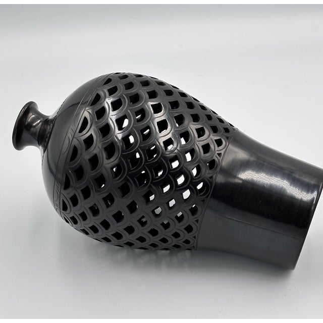 Mid 20th Century Vintage Warren Yip Hand Molded Studio Art Black Clay Pottery Openwork Bud Vase For Sale - Image 5 of 13