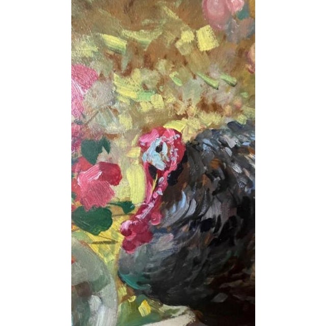 Still Life With Turkey and Flowering Plants, German School, Oil on Wooden Panel, Mid 19th Century. For Sale - Image 4 of 6