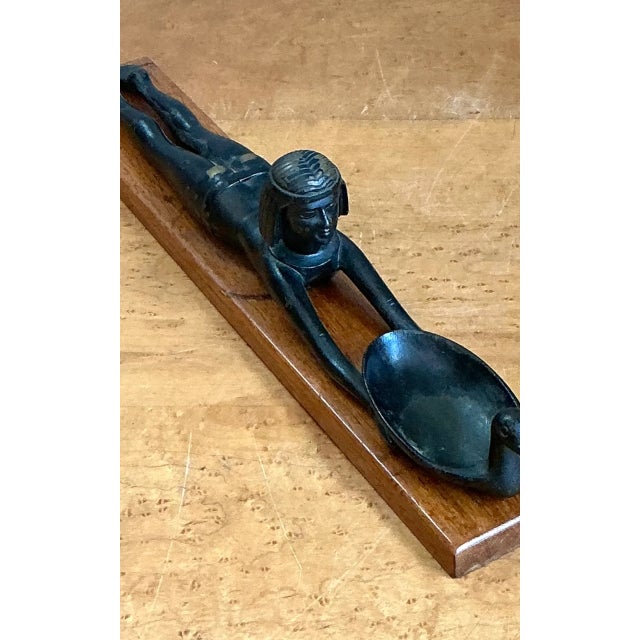 Vintage Metal Egyptian Figure on Wood Base For Sale - Image 4 of 12