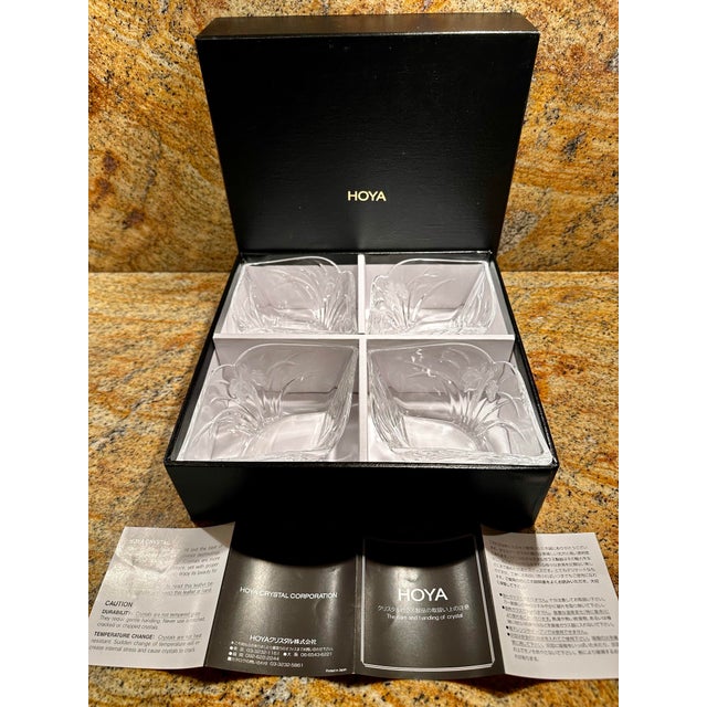Mid-Century Modern 1980s Hoya Crystal Japan Floral Pattern Set of 4 Bowls-Original Box-Model Nyb986au For Sale - Image 3 of 12
