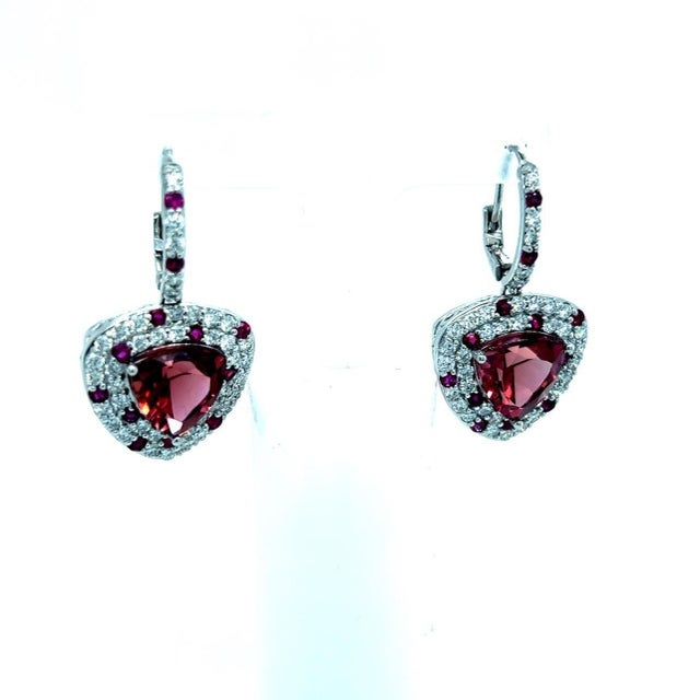 Natural Tourmaline Ruby Diamond Dangle Earrings 14k WG 10.53 TCW Certified For Sale - Image 11 of 18