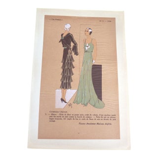 1930 Art Deco Fashion Pochoir Trés Parisien" No. 9 Paris Designer Chéruit For Sale
