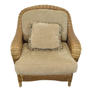 Lane Venture Wicker Lounge Chair With Cushion and Decorative Pillow For Sale
