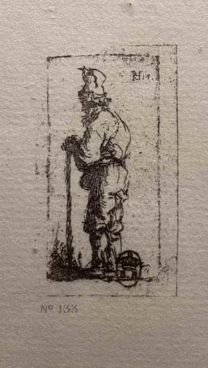 After Rembrandt, Beggar Leaning on a Stick Facing Left, Etching, 19th Century