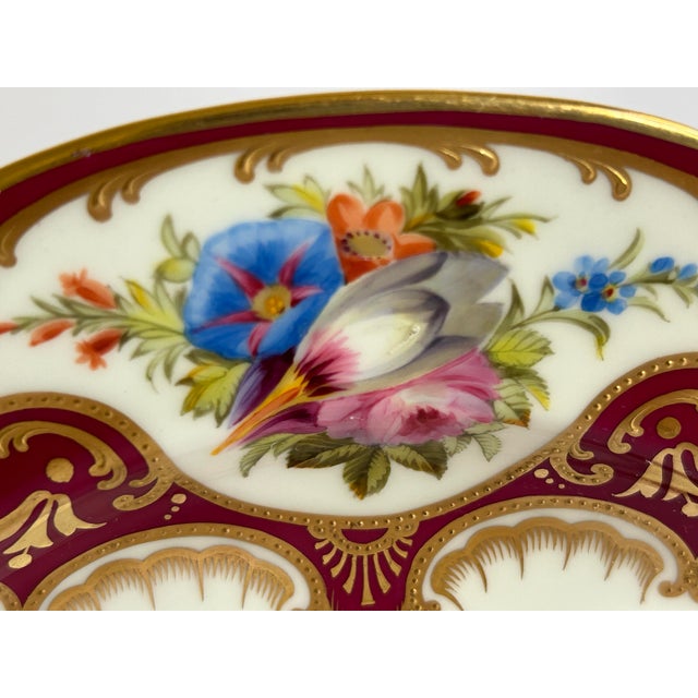 Antique Cauldon England Hand Painted Floral Raised Gold Porcelain Cabinet Plate For Sale - Image 4 of 12