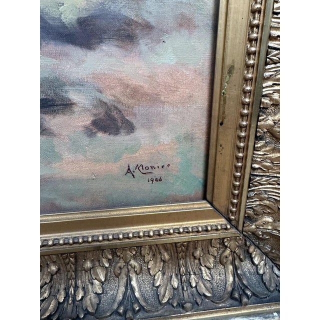 A.Monier, Lakeside Landscape, 1890s, Oil on Canvas For Sale - Image 3 of 13