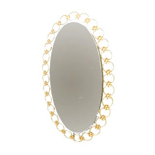 Oval Illuminated Mirror with Gilded Metal Rings, 1950s For Sale