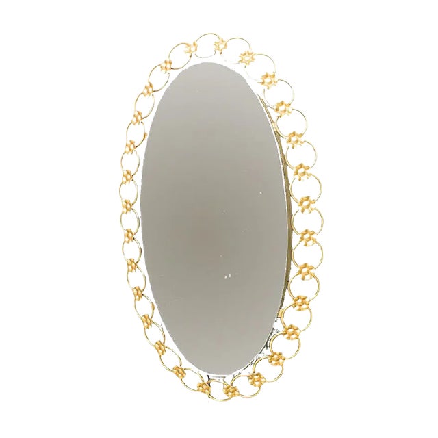 Oval Illuminated Mirror with Gilded Metal Rings, 1950s For Sale