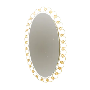 Oval Illuminated Mirror with Gilded Metal Rings, 1950s