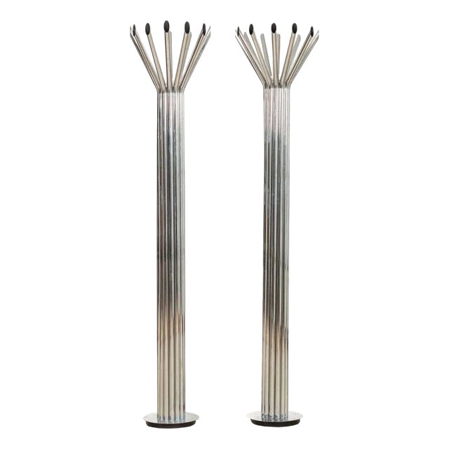 Mid-Century Silver Chrome Tubular Floor Lamps - a Pair For Sale