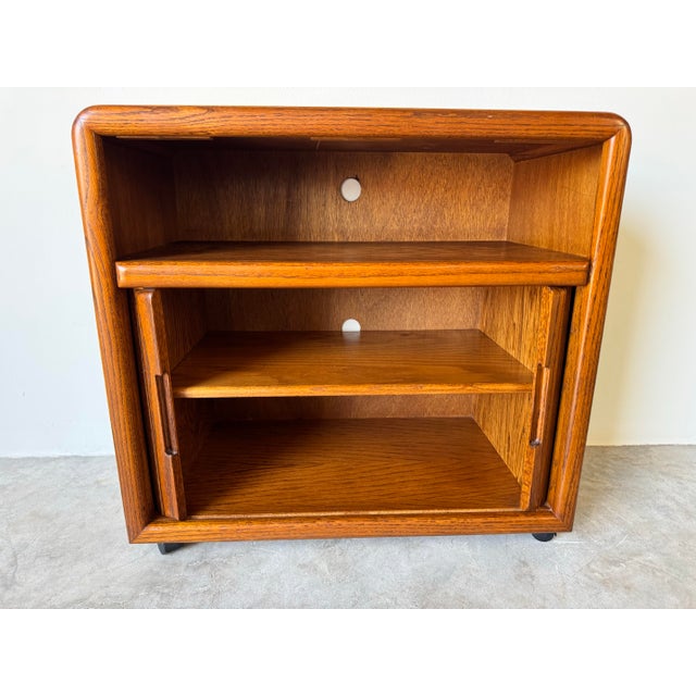 Mid-Century Modern Mid-Century Modern Tambour Door Serving Cart or Tv Stand on Wheels/ Sold For Sale - Image 3 of 12