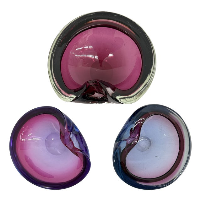 Pink Sommerso Murano Glass Bowls, 1970s, Set of 3 For Sale