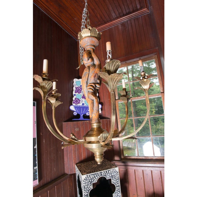 1960s Large Carved Parrot & Brass Chandelier For Sale - Image 5 of 13