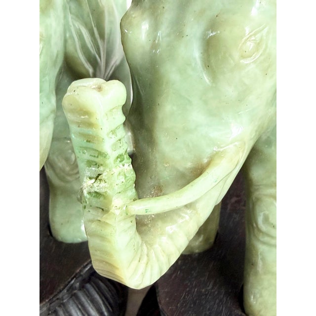 Chinese Antique Chinese Heavy Jadeite Jade Elephant Pair W/ Custom Stands 1920 For Sale - Image 3 of 11
