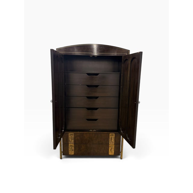 Brown William Doezema for Mastercraft Burl Wood & Brass Armoire, 1970s For Sale - Image 8 of 14
