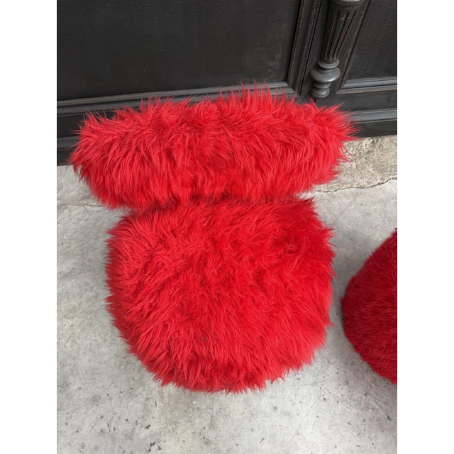 Red Moumoute Chairs and Ottoman from PELFRAN, France, Set of 3 For Sale - Image 8 of 13