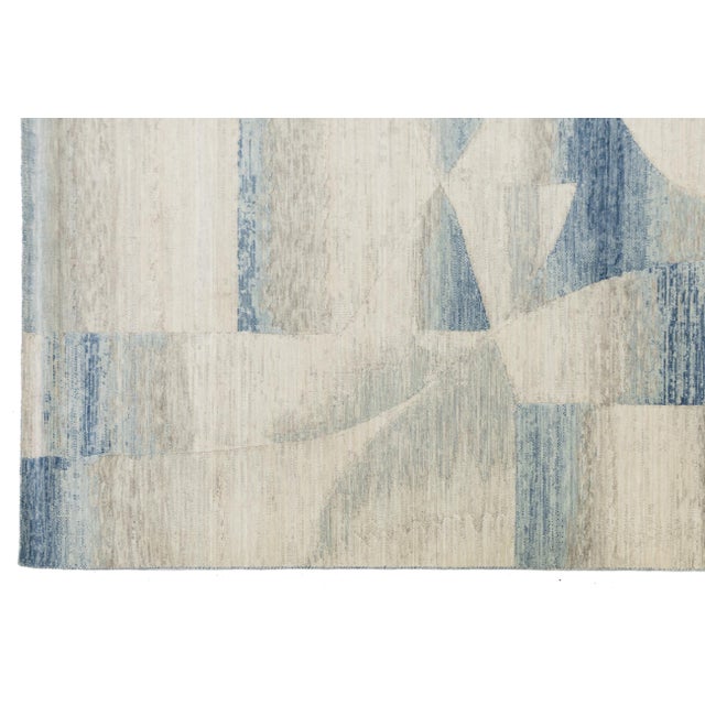 8x10 Abstract Azure & Sand Modern Hand-Loomed Wool & Nylon Area Rug For Sale In New York - Image 6 of 10