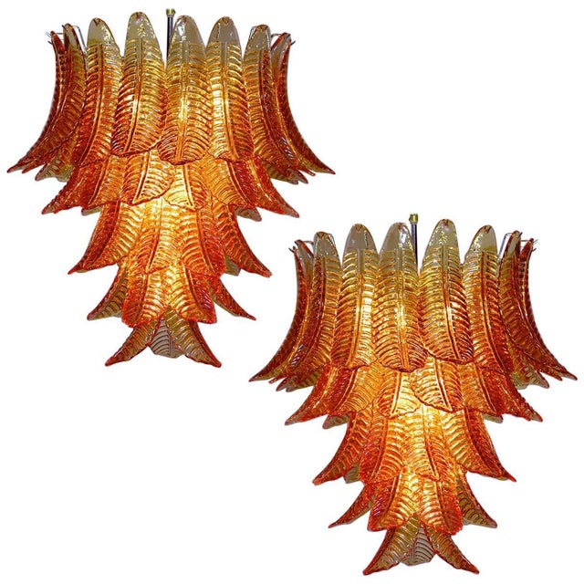 Italian Chandeliers with Leaves in the style of Barovier & Toso, Set of 2 For Sale - Image 17 of 17