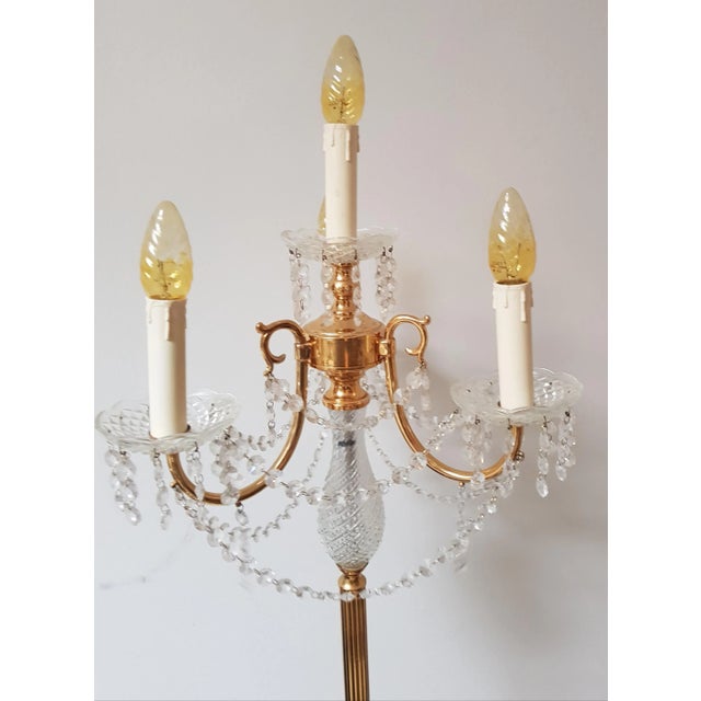 1980s Vintage Gold-Plated and Crystal Floor Lamp For Sale - Image 5 of 6