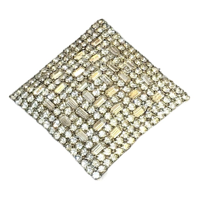 Large 1960s Square Rhinestone Brooch For Sale