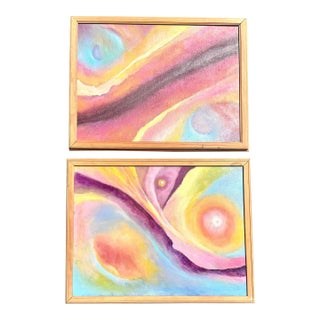 Multicolored Abstract Framed Paintings, a Pair For Sale