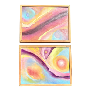 Multicolored Abstract Framed Paintings, a Pair