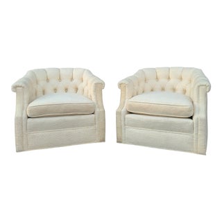 Mid Century Tufted Lounge Chairs on Casters - a Pair For Sale