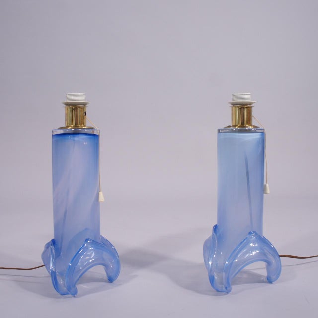 Vintage Table Lamps in Glass by Hannelore Druetler for Ateljé Lyktan, 1980s, Set of 2, in Very Good conditions. Designed...